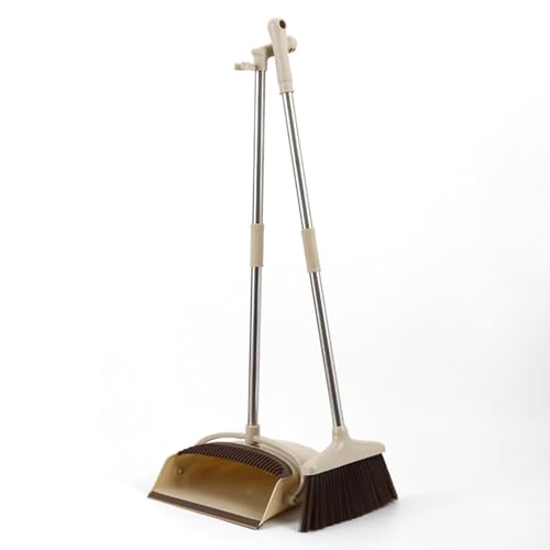 Image of Broom and Dustpan Set with Long Handles, Upright Standing Dustpan, 26 cm Wide Pan, Detachable Handle Design