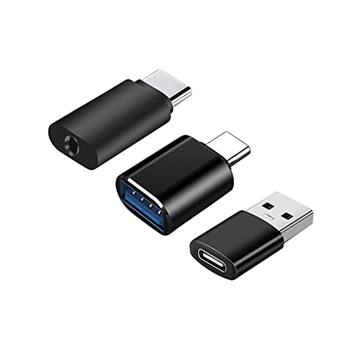 EBEETECH 3 Pack 3.5MM Female Audio to USB C Male Adapter, USB C Female to USB Male Adapter, USB Female to USB C Male Adapter Compatible with MAC USB C Devices, Earphones, Speaker