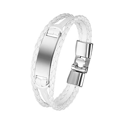 JewelryWe Multi-Layer Leather Bracelet for Men Women Retro Simple Leather Cuff Wrap Around Leather Bracelets with Free Customized Cover