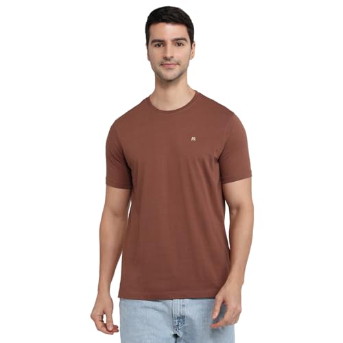 Image of Raymond Men Regular Fit Solid Pattern Pure Cotton Crew Neck Half Sleeve Casual T-Shirt