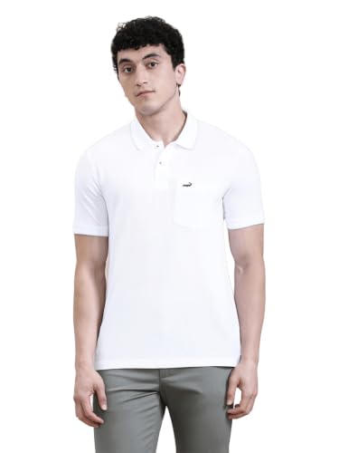 Image of CROCODILE Men Solid Polo T-Shirt | 100% Cotton | Short Sleeve | Slim Fit | Button Placket White