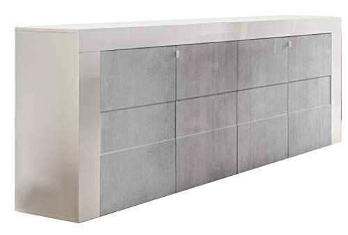 Linnea Leasy lacado blanco y beton para sala de comedor moderna: el aparador de 4 puertas