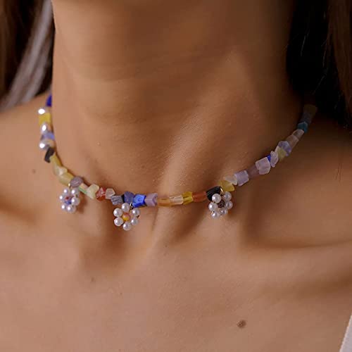 Ushiny Boho Grava Turquesa Collar Colorido Collar de Piedra Natural Perla Flor Colgante Collar Cadena de Joyería para Mujeres y Niñas Cover