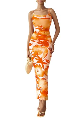 PRETTYGARDEN Summer Wedding Guest Dresses for Women 2025 Spaghetti Strap Mesh Bodycon Beach Floral Maxi Long Dresses