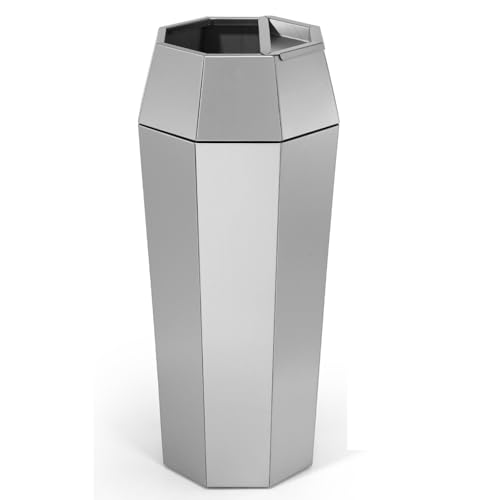 Image of Dyna-Living Commercial Trash Can Large Garbage Can with Lid, Open-top Tall Stainless Steel Trash Bin Industrial Garbage Container for Patio Lobby, Silver