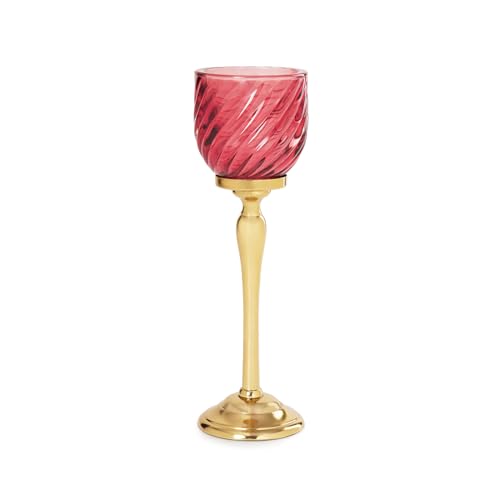 Image of Pure Home Red Swirl Textured Hurricane - Small | Size: 9 x 9 x 21 cm | Premium Hurricanes for Everyday Styling | Living Room & Home Decor Showpiece | Ideal for Housewarming & Wedding Gifts | Pack of 1