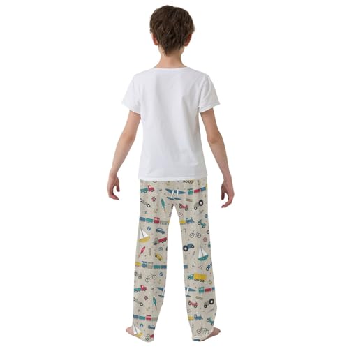 ZZXXB Train Car Plane Boys Long Pants Soft Trousers Elastic Waist Kids Lounge Bottoms with Pockets S-XL3