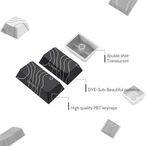 Image of dagaladoo Double Shot PBT keycaps,White Black Topographic keycaps,Dye-sub keycaps Shine Through,Side Print Keyboard caps,dye Sublimation,Cherry Profile Key caps for US Layout Mechanical Keyboard