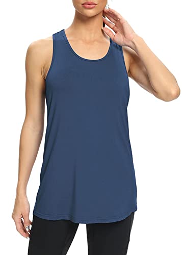 Bestisun Womens Yoga Shirts Workout Tank Tops Long Workout Shirts Loose Tunic Workout Tops Athletic Wear Gym Exercise Clothes Muscle Tank Navy Xl #TOP2