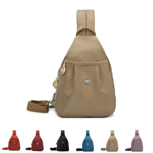 Vovtva Bag, Waterproof 2-Way Commuter Bag Large Capacity Multi-Compartment Double Zipper Large Capacity Chest Bags (Khaki,M)