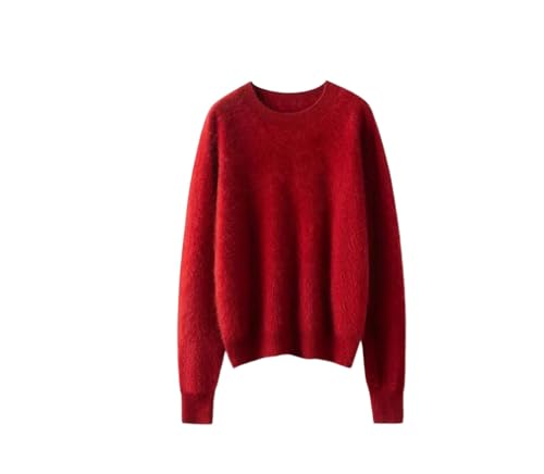 Suéter suelto de color sólido para mujer, de manga larga, cuello redondo, cálido, suave, suéter de punto, rojo cereza, L