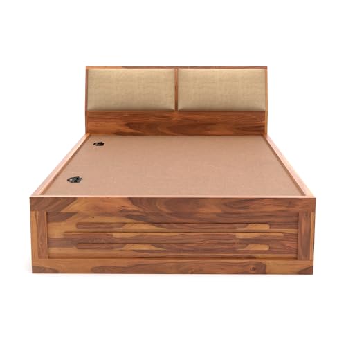 Image of Solid Sheesham Wood Armania Single Size Bed with Hydraulic Storage Bed for Bedroom Living Room Solid Wooden Furniture Bed for Home Hotels -(Natural Finish) 1 Year Warranty (Natural)