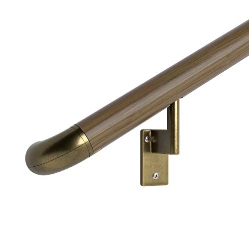 Up To 40% OFF 3 ft. Handrail - Complete Kit. Indoor Use Only. Genuine Black Walnut Bonded to Aluminum core, 2 Painted Antique Brass Brackets + ADA Wall Returns, 1.6 Round