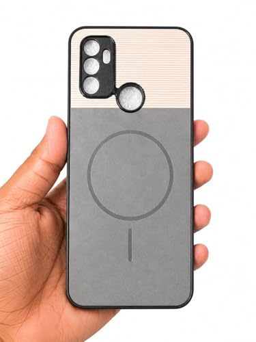 Image of Bintage Mac Safe Design Hard Slim Back Case | Soft Border Camera Protect | Dual PU Leather Finish Back Cover Compatible for Oppo A53 2020 - White & Grey