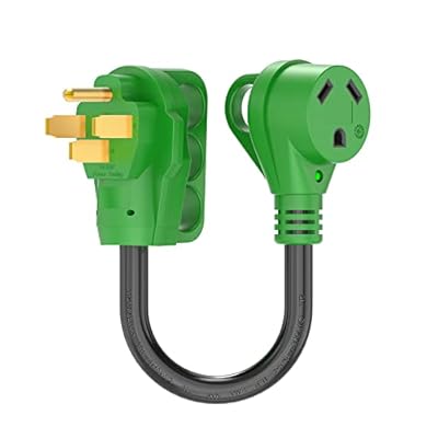 RVGUARD 50 Amp to 30 Amp RV Adapter Cord 12 Inch, NEMA 14-50P to NEMA TT-30R, Dogbone Electrical Converter with LED Power Indicator and Disconnect Handle, Green, ETL Listed
