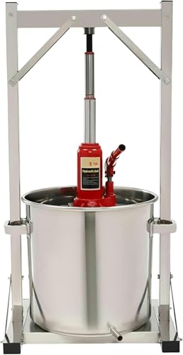 Presse à fruits hydraulique manuelle 22 L | Machine à vin et jus en acier inoxydable pour pommes, raisins, baies | Comprend un cric hydraulique et un plateau sanitaire pour fromages et herbes