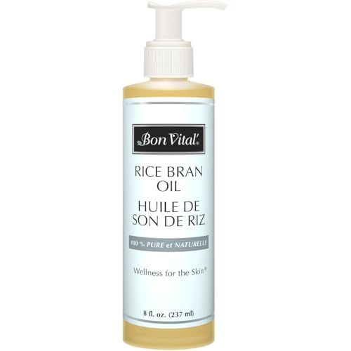 Bon Vital Rice Bran Oil 100% Pure and Cold Pressed Carrier Oils for Diffusers Professional Massage Oil Best Beauty Secret for Soft & Smooth Skin Moisturizer 8 Ounce Bottle
