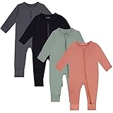 GUISBY Baby Boy Footless Sleepers, Rayon Long Sleeve Rompers Pajama Pack of 4 0-3 Months