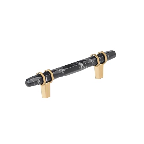 Image of Amerock 3-3 /4 inch Carrione Marble Black /Champagne Bronze Drawer Pull | 3-3 /4 inch (96mm) Center-to-Center Mounting Distance and 6-5 /16 inches Overall Length, Durable Zinc Cabinet Hardware