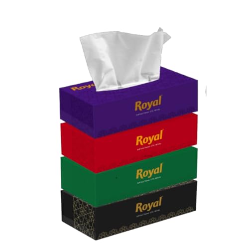 Image of Royal 2-Ply Face Tissue Paper Box | Soft Facial Tissues for Face & Skin | 80 Pulls per Box | Highly Absorbent, Hygienic & Disposable | Pack of 4