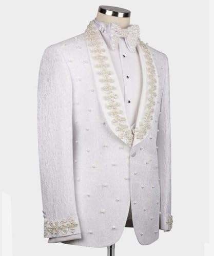 Men's White Rhinestone Embellished Shawl Lapel Paisley Blazer, Single Breasted3