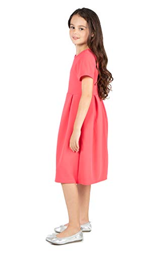 24seven Comfort Apparel Girls Short Sleeve Knee Length Puffy Pleated Party Dress - Crew Neck Pleated Skirt - Machine Washable2