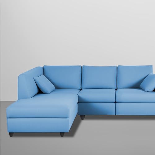 Image of Florian LHS 4 Seater L Shape Sofa Set for Living Room (Turquise Fabric) Premium Fabric Sofa