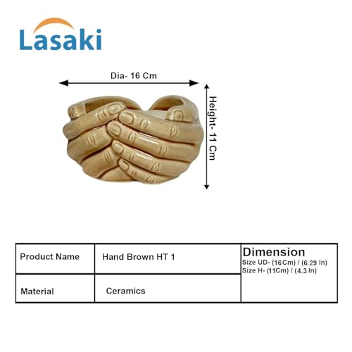 Image of Lasaki Hand Brown HT1 Ceramic Pots for Indoor Plants, Planters,gamla,Outdoor,Balcony,Home,Round,Garden, Office Decor,Succulent(L - 19.5 X W - 16 X H - 10 cm)(Plants not Included)