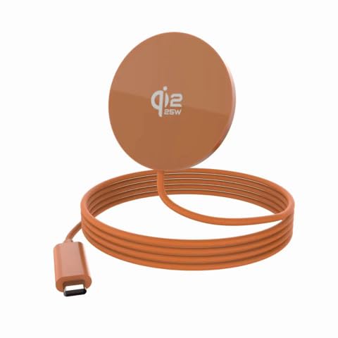 Cargador Inalámbrico Compatible con MagSafe Qi2.2 25W, Tecnología Inalámbrica magnética, para iOS y Android, Aleación de Aluminio, Tipo C, Universal para Teléfonos y Auriculares (Naranja)