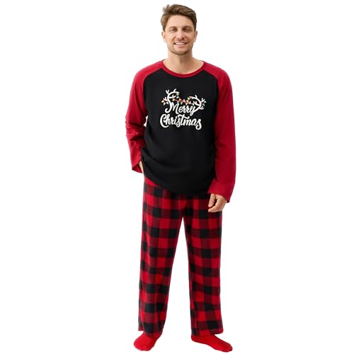 Giggling Getup Red Black Plaid Adult Mens Christmas Pajamas Set With Top and Pants for Holiday Party - XL2