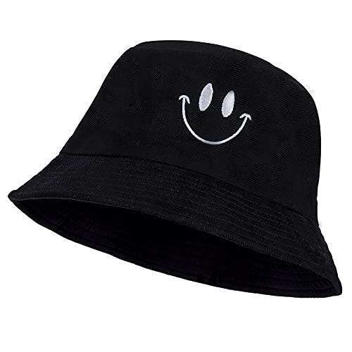 Chapeau de Seau Femme Coton Casquettes de Pêche Hommes Bonnet de Soleil Aux Bords Arrondis Respirant pour Randonnée L extérieur La Pêche 58cm Noir