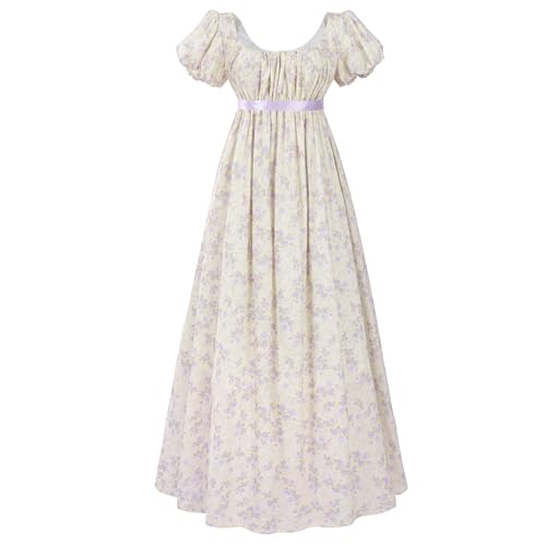 CR ROLECOS Regency Kleid Damen Jane Austen Kleid Empire Kleider mit Handschuhen Viktorianische Ballkleid Damen Lang Cocktailkleid Gala Violett M