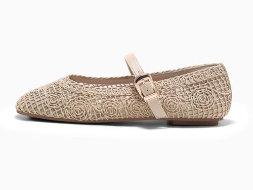 Image of Coutgo Womens Mary Jane Woven Flats Round Toe Ballet Flats Dressy Comfortable Slip On Shoes