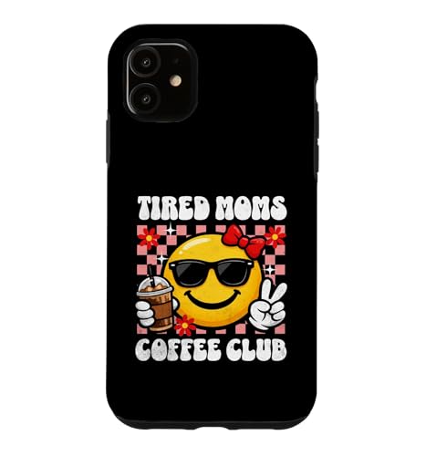 Tired Moms Coffee Club Happy Peace �T���O���X ���g�� �O���t�B�b�N �X�}�z�P�[�X iPhone 11 �p