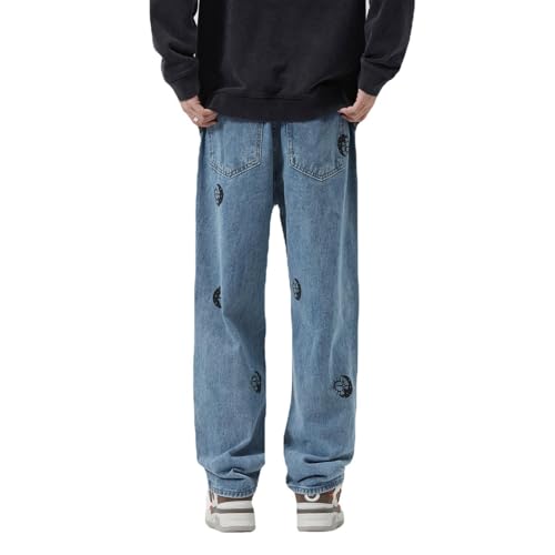 Jeans Pants Trousers Denim Spring and Autumn Printed Straight Leg Men's High Street Youth Versatile End