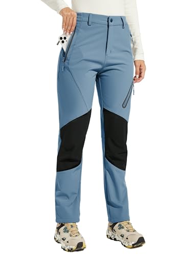 WILLIT Damen Schneehose Thermohose Gefüttert Wanderhose Fleece Wasserdicht Softshellhose Skihose Warm Trekkinghose Winter Outdoorthose Isoliert Kaltes Wetter Dunkelblau M