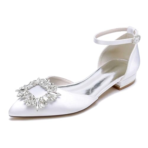 Women's Classic Pointed-Toe Ballet Flats with Buckle & Rhinestone Accents - Versatile, Casual Comfort Dress Shoes for Women