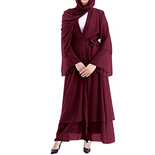 IWEMEK Women Chiffon Muslim Dress Middle East Arabian Robe Islamic Open Front Abaya Long Sleeve Flowy Maxi Cardigan Dress - Image 4