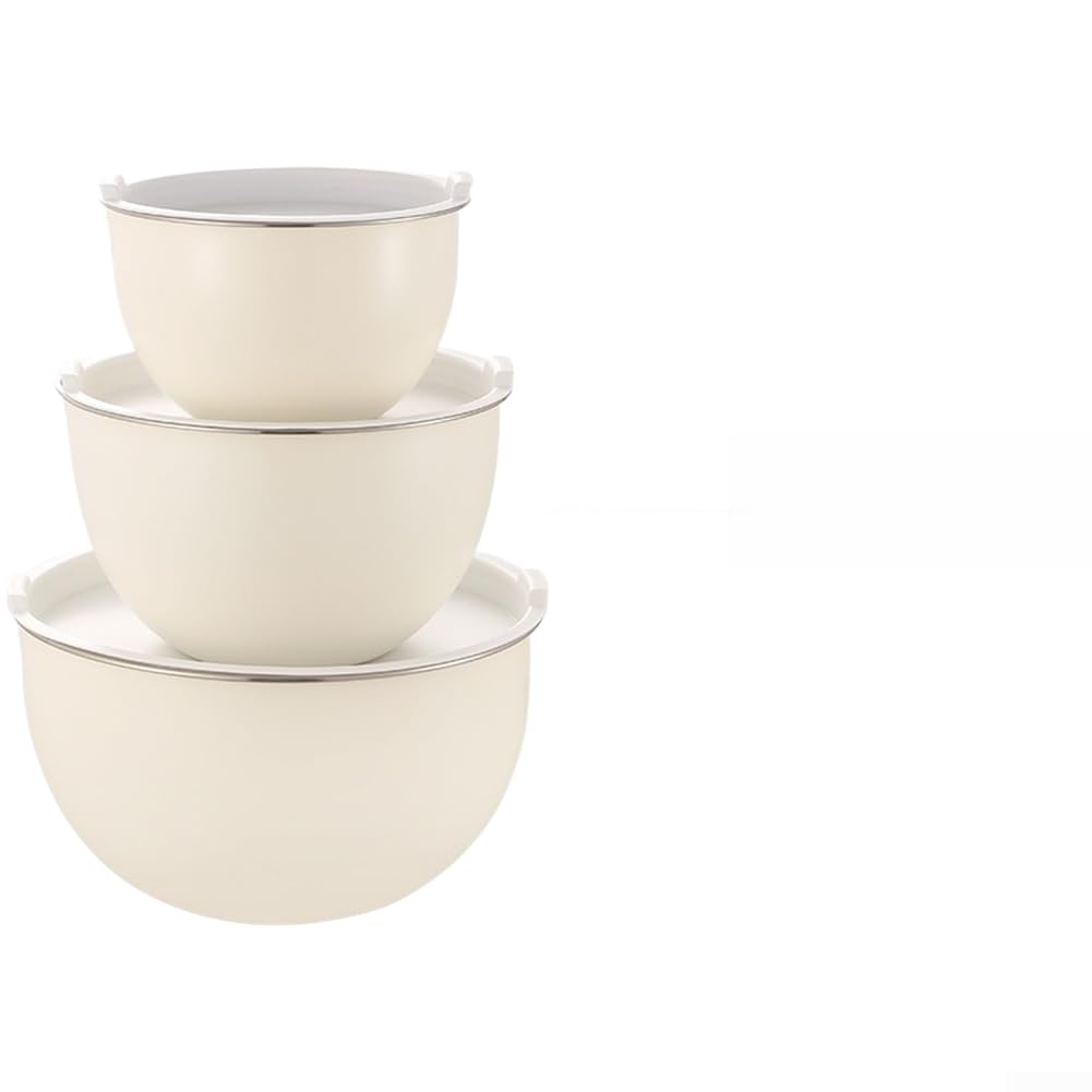Set di ciotole in acciaio inossidabile 304 con coperchi impilabili per cucina, preparazione pasti, conservazione di alimenti, insalata, impasto, sbattere le uova per marinatura (3 coperchi bianchi)
