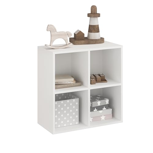 Komto Bibliothèque Blanche – Meuble Cube 4 Cases, Étagère de Rangement pour Salon, Chambre ou Bureau | Nubo 61 x 60,8 x 29 cm