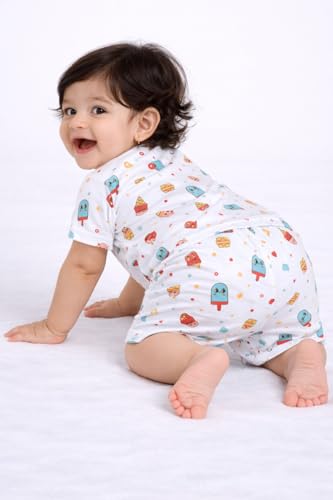 Image of Chandrika Baby Boys & Girls Regular Fit 100% Cotton Half Sleeve Jhabla & Shorts Set Pack of 3