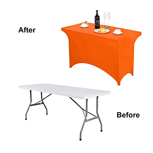 Image of FORLIFE 2Pack Spandex Table Covers,Fitted Tablecloth for Rectangular Tables, Stretch Patio Table Covers, Universal Spandex Table Cover for Wedding, Banquet, Party (4ft, Orange)