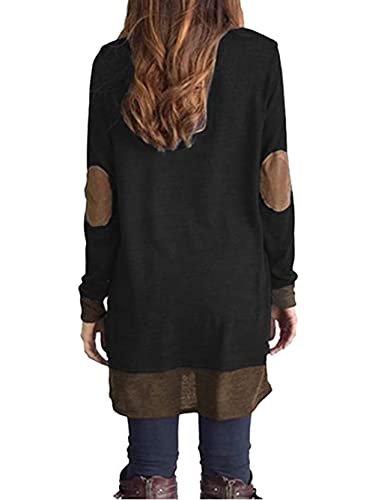 Image of Famulily Women's Cowl Neck Tops Two Tone Color Block Pullovers Elbow Patchs Loose Long Tunic Blouse