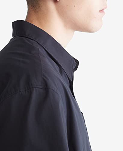 Calvin Klein Men's Solid Pocket Button-Down Short Sleeve Easy Shirt, Black Beauty, Extra Large #TOP2