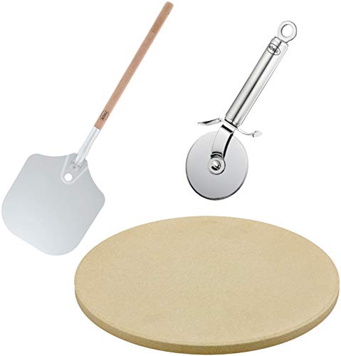 RÖSLE Barbecue Pizza-Set 3-tlg, Hochwertiger Pizzastein, Pizzaschieber und Pizza- und...