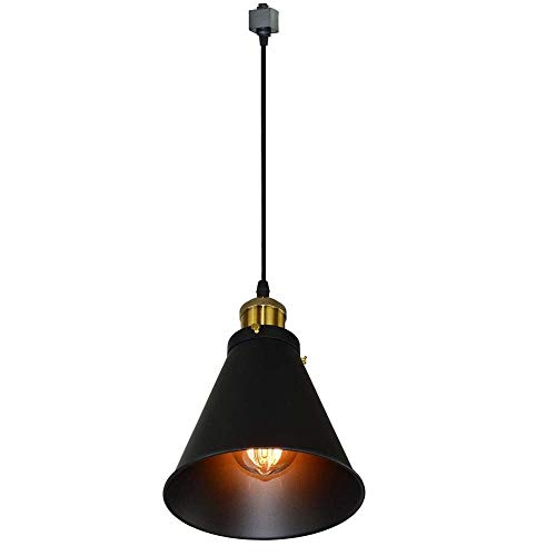 Suspension track industrielle vintage en métal noir rétro avec ampoule incluse