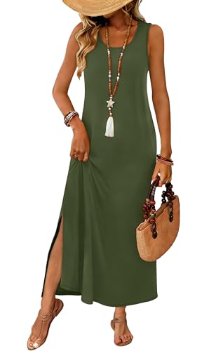 Image of WIHOLL Maxi Dress Summer Dresses 2026 Beach Vacation Clothes Sleeveless Sundresses with Pockets Boho S-3XL