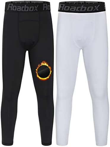 Roadbox Boys’ Compression Pants – Kids’ Base Layer Thermal Tights Leggings Sports Underwear for Basketball Football