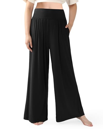 BAMBOO COOL Women Pajama Pants High Waisted Wide Leg with Pockets Lounge Sleep Bottoms Casual Lounge Yoga Pants