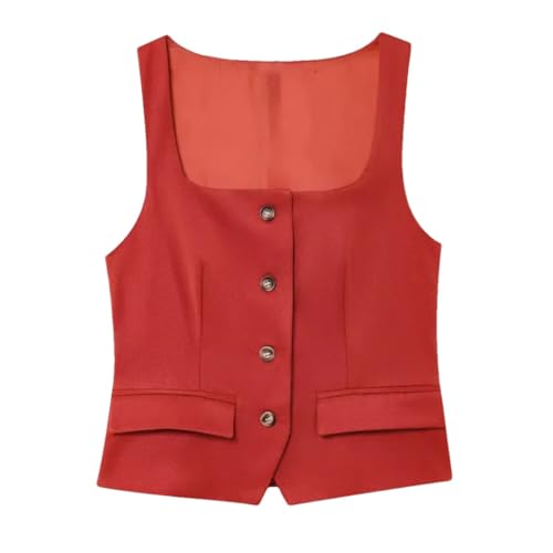Women's Cropped Suit Vest, Sleeveless Office Waistcoat Jacket with Button Closure for Business Looks